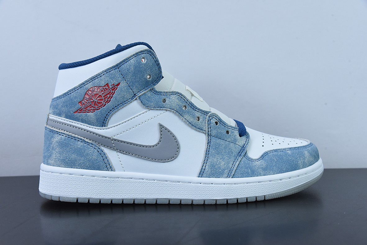 Jordan 1 Mid French Blue Fire Red